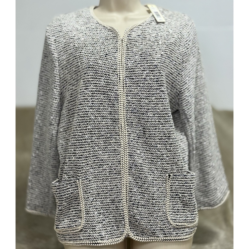 Women's Max Studio Dressy Jacket woven texture Open Front Day Jacket Size Large
